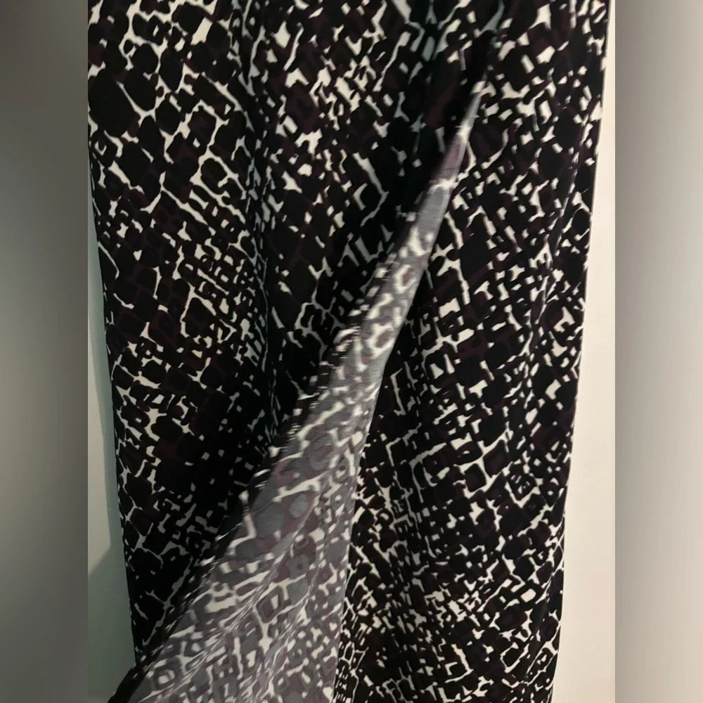 Sigrid Olsen Womens XS Faux Wrap Dress Black‎ White Burgundy Geometric Print
